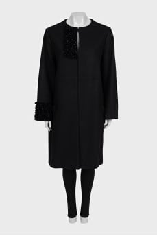 Vintage cashmere straight-cut coat with decoration