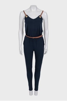 Blue jumpsuit with a belt