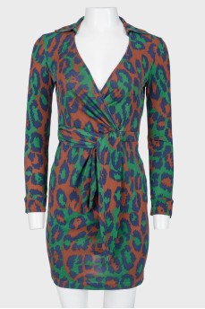 Multicolored silk dress on the smell