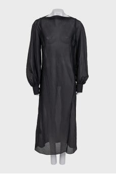 Black midi dress with long voluminous sleeves