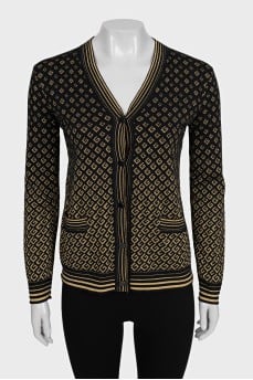 Black cardigan with a signature print
