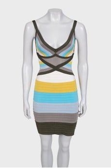 Striped V-neck mini dress