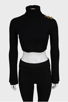 Black cropped turtleneck sweater