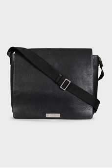 Men's black briefcase with silver logo
