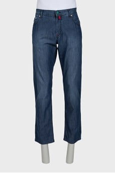 Men's dark blue straight-leg jeans