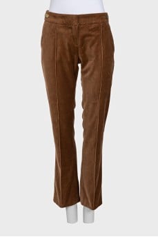 Brown corduroy flared trousers with gold trim