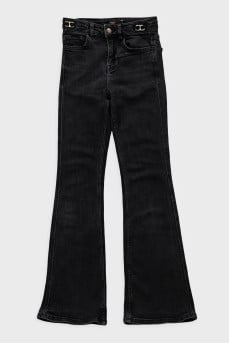 Black high-waisted flared jeans
