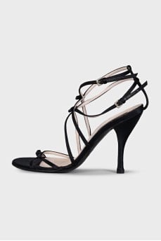 Black satin strappy sandals