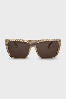 Rectangular sunglasses with leather inserts