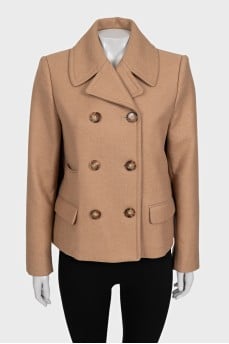 Short double-breasted wool coat