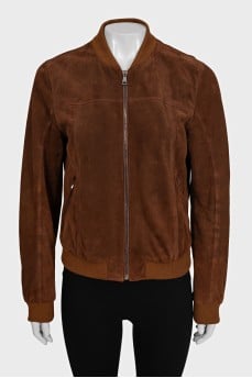 Brown suede jacket with a zipper