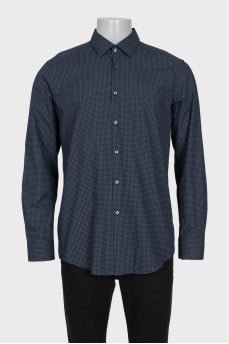 Чоловіча синя сорочка slim fit в дрібний принт