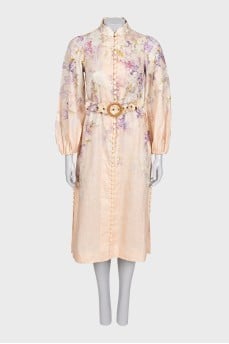 Fitted dress with printed pattern and shaped buttons