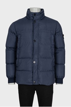 Men's blue down jacket with a branded patch