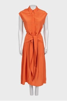 Orange button-down dress with belt