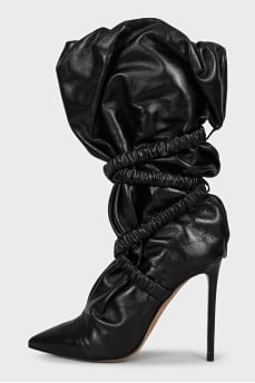 Black leather boots with draping