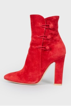Red Suede Heeled Ankle Boots