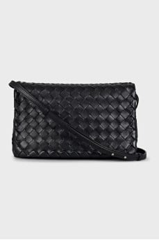 Black leather bag with weaving