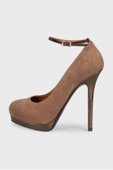 Brown suede stiletto heels