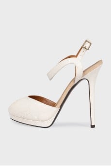 White embossed leather sandals