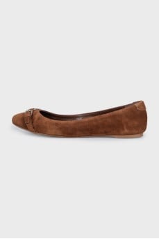 Brown suede ballet flats with buckle