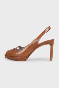 Brown leather slingbacks with heels