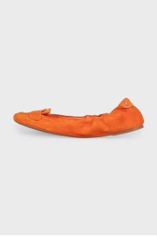 Orange suede ballet flats