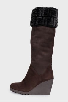 Brown suede platform boots