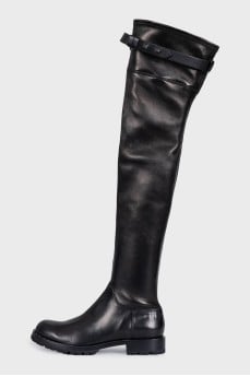 Black leather over-the-knee boots