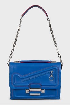 Blue leather bag with colored trim