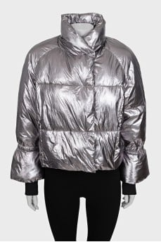 Loose-fitting silver down jacket