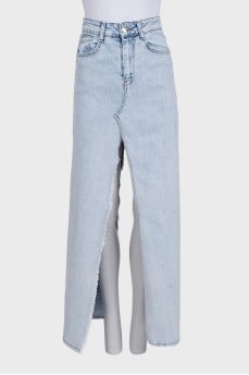 Light blue straight-cut denim skirt