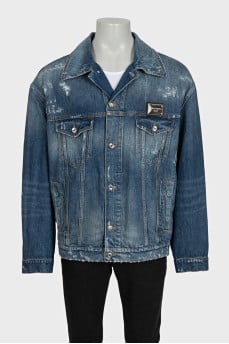 Men's blue denim jacket with tag