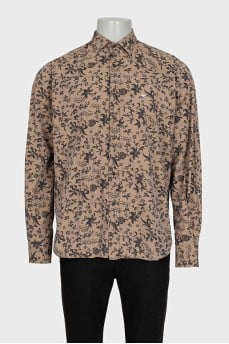 Men's brown slim fit printed shirt