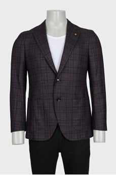 Men's single-breasted blazer with a checkered print