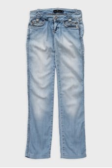 Light blue low rise straight jeans