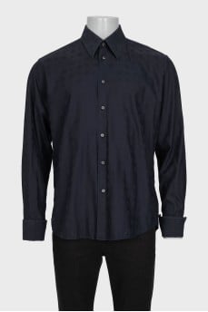Men's black printed button-down shirt