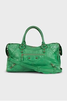 Green leather City bag