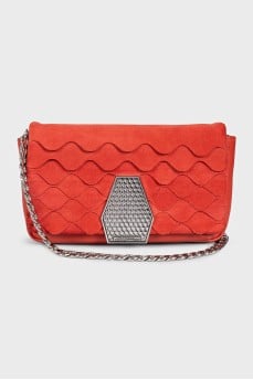 Leather and suede bag with chain