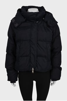 Dark blue cropped down jacket with a zipper