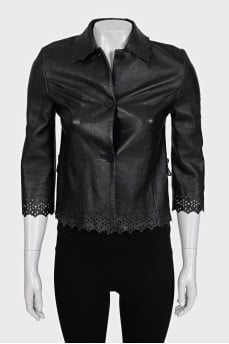 Black leather jacket with perforations