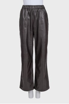 Brown leather straight-leg trousers