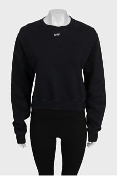 Black cropped sweatshirt with signature print