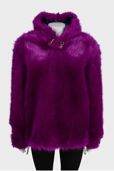 Purple fur hoodie with tag