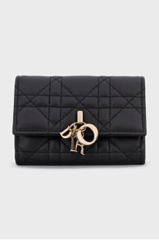 Black leather wallet with logo charms
