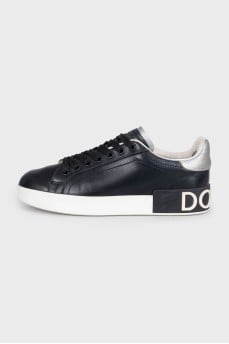 Black leather Portofino sneakers