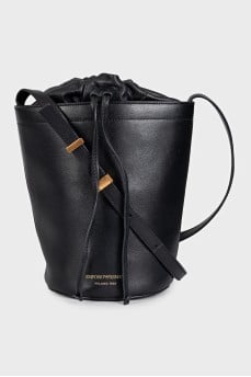 Black leather bucket bag