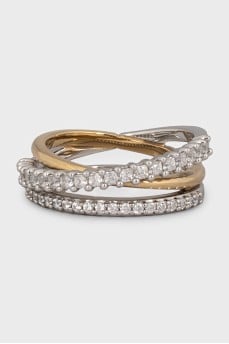 Triple ring with crystals