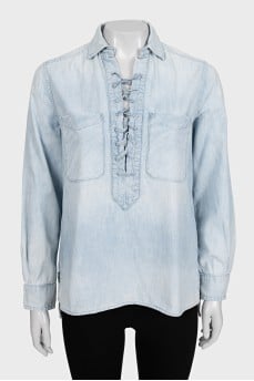 Blue denim shirt with ties