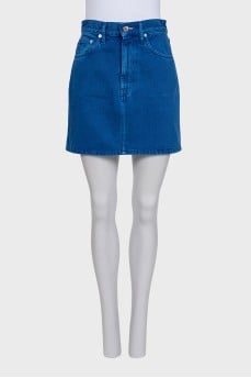 Blue distressed denim mini skirt